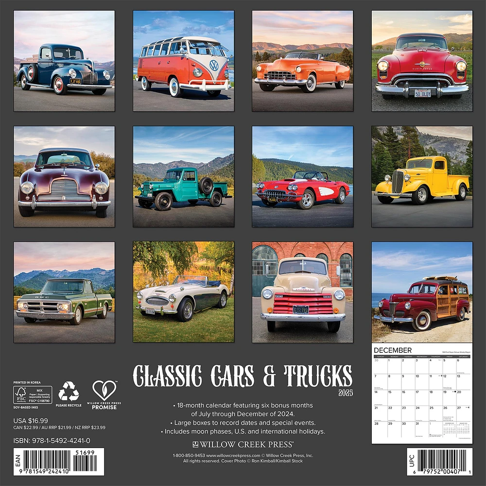 Classic Cars And Trucks Wall 2025 Calendar - Online Exclusive