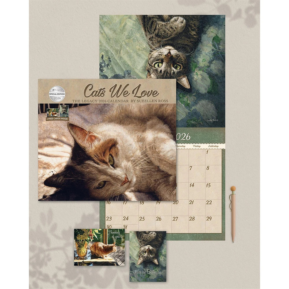 Cats We Love 2026 Deluxe Special Edition Wall Calendar with Cards