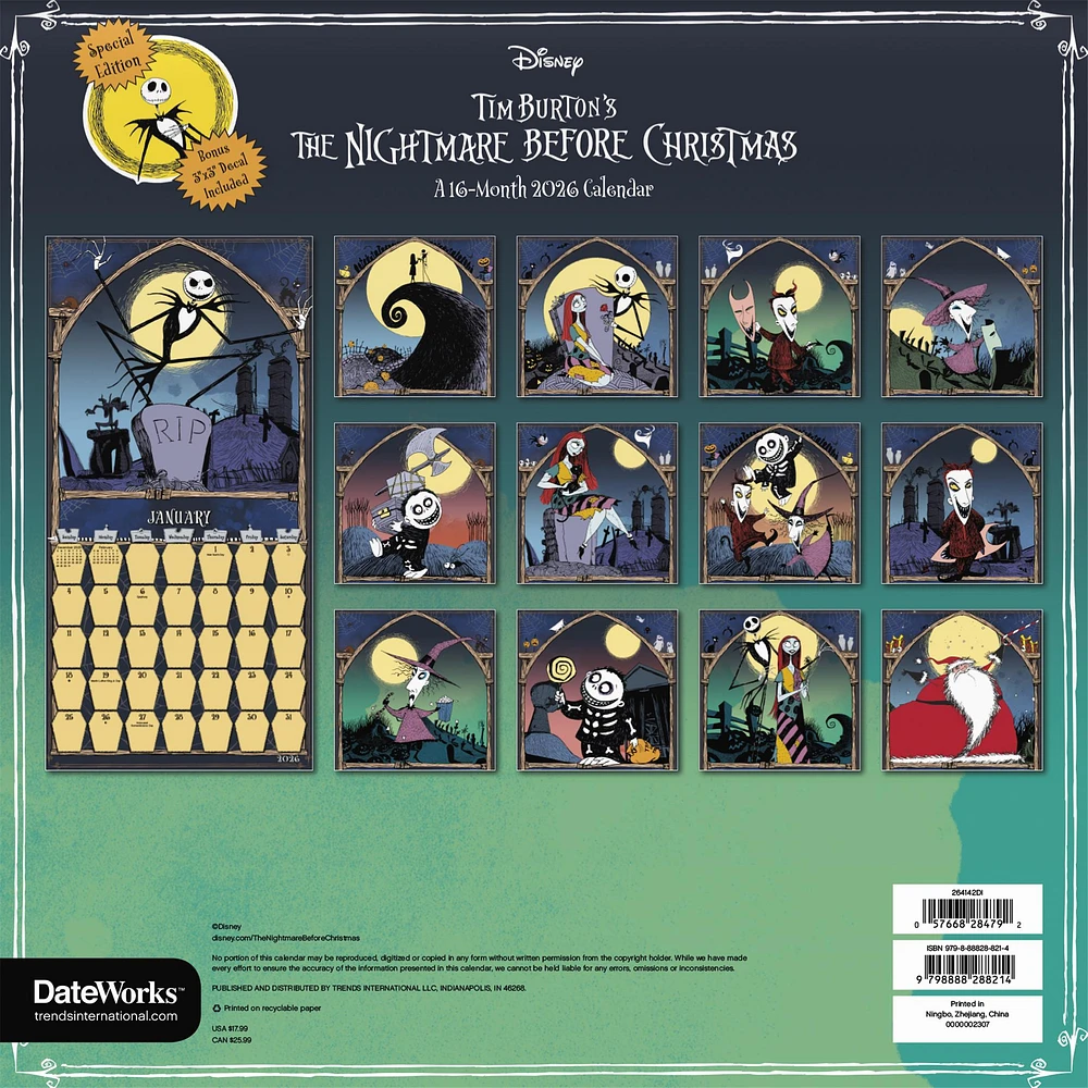 Nightmare Before Christmas Exclusive with Decal 2026 Deluxe Wall Calendar