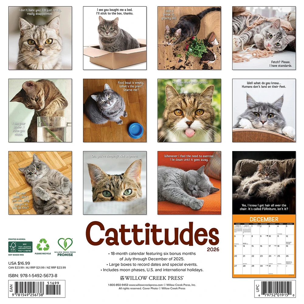 Cattitudes 2026 Wall Calendar