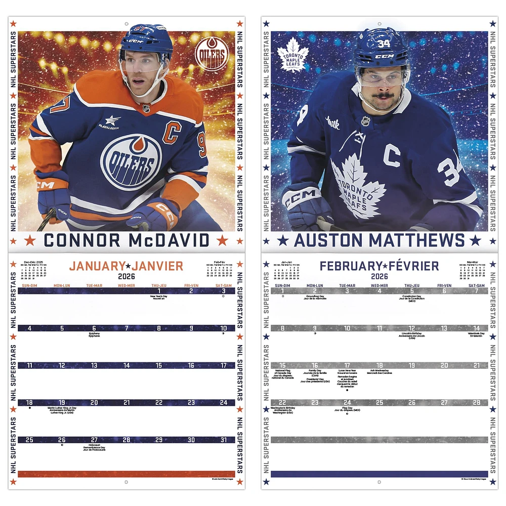 NHL Superstars Bilingual 2026 Wall Calendar