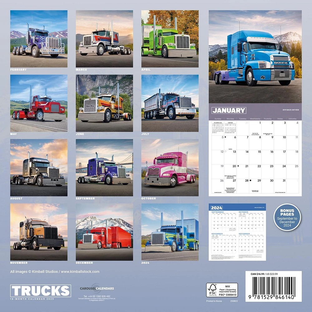 Trucks Wall 2025 Calendar