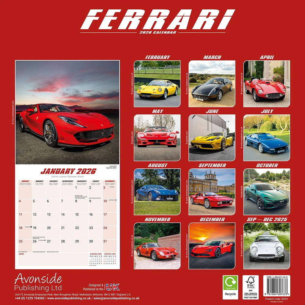 Ferrari 2026 Wall Calendar