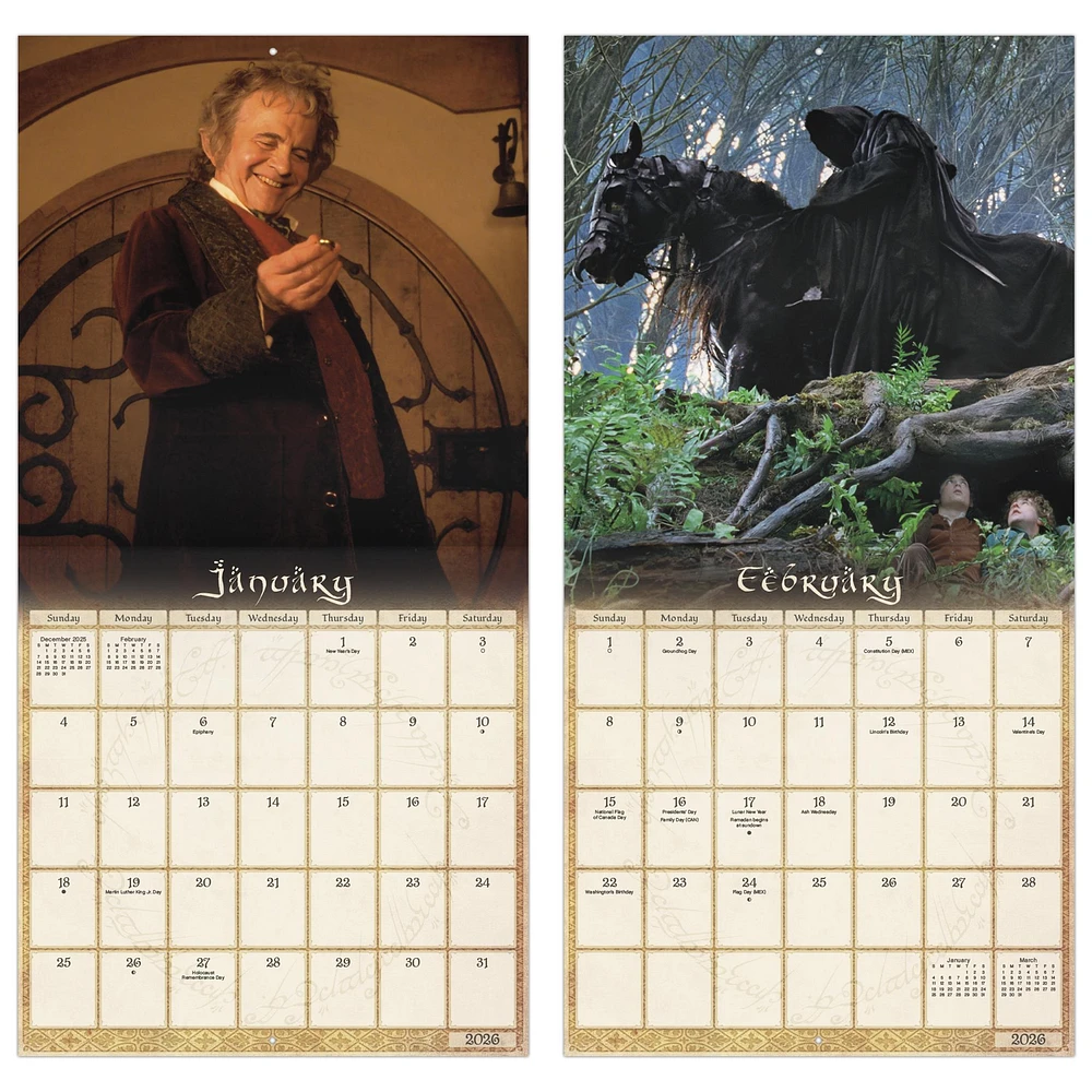 Lord Of The Rings 2026 Wall Calendar