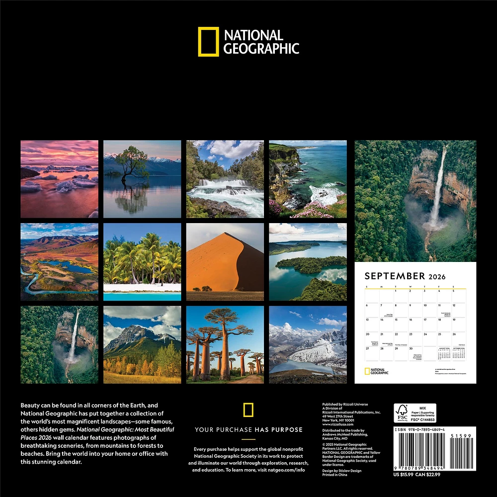 National Georgraphic Most Beautiful Places 2026 Wall Calendar