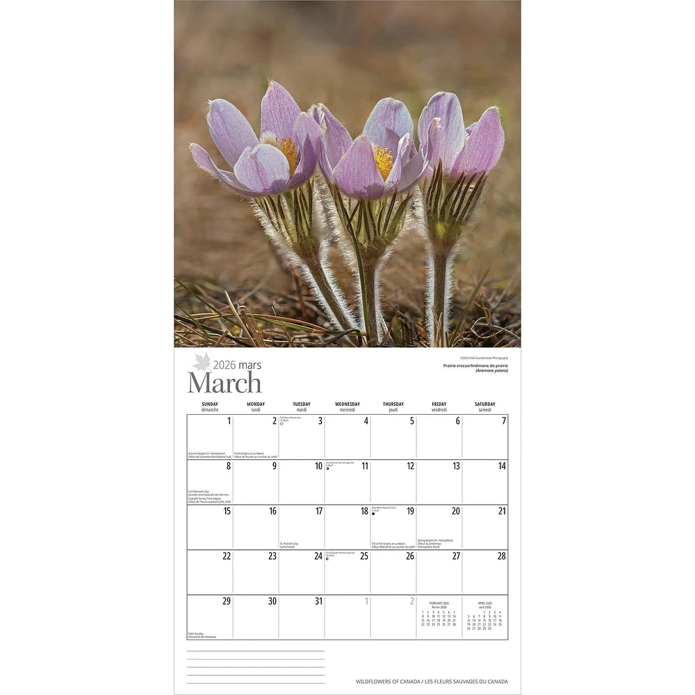 Wildflowers Of Canada 2026 Wall Calendar