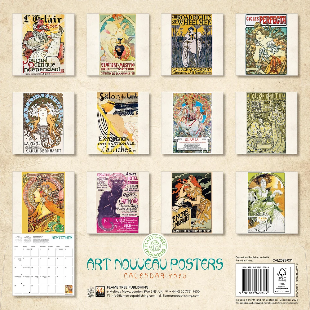 Art Nouveau Posters Wall 2025 Calendar