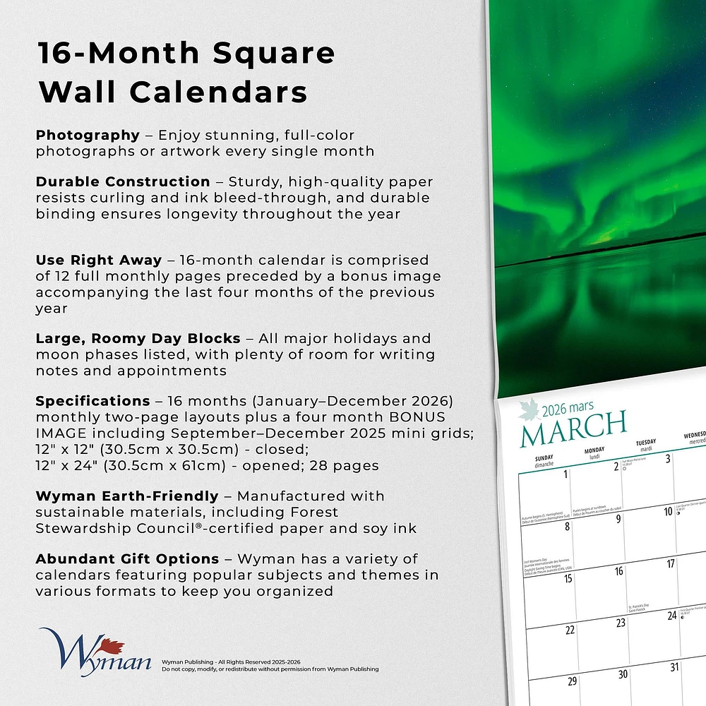 Colours Of Canada 2026 Wall Calendar