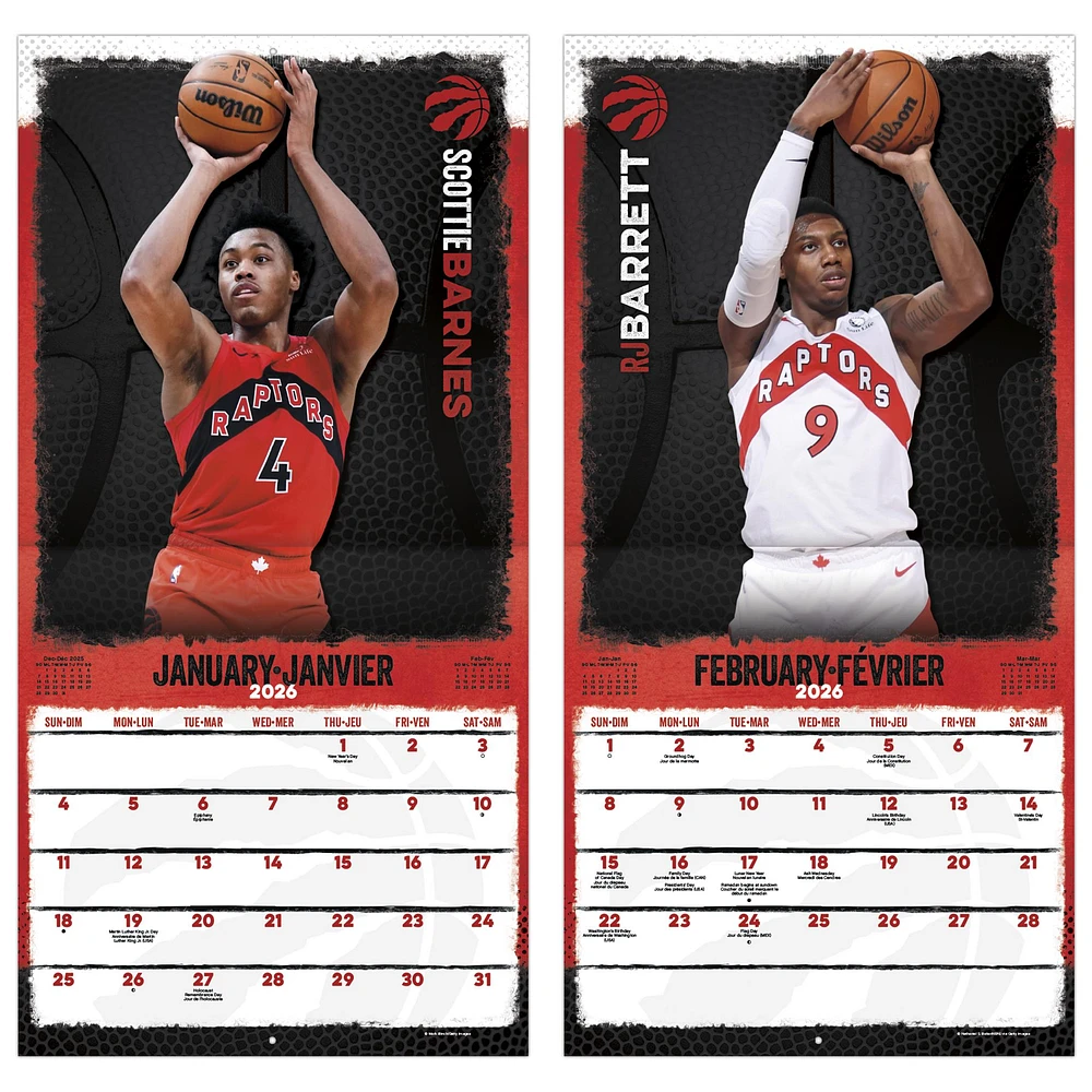 NBA Toronto Raptors Bilingual 2026 Wall Calendar