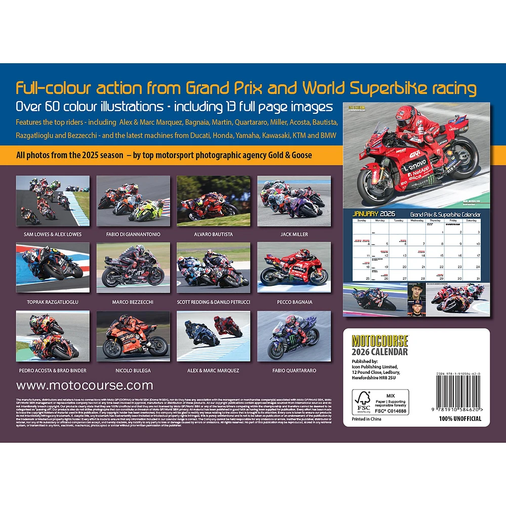 Motocourse Grand Prix And Superbike 2026 Wall Calendar