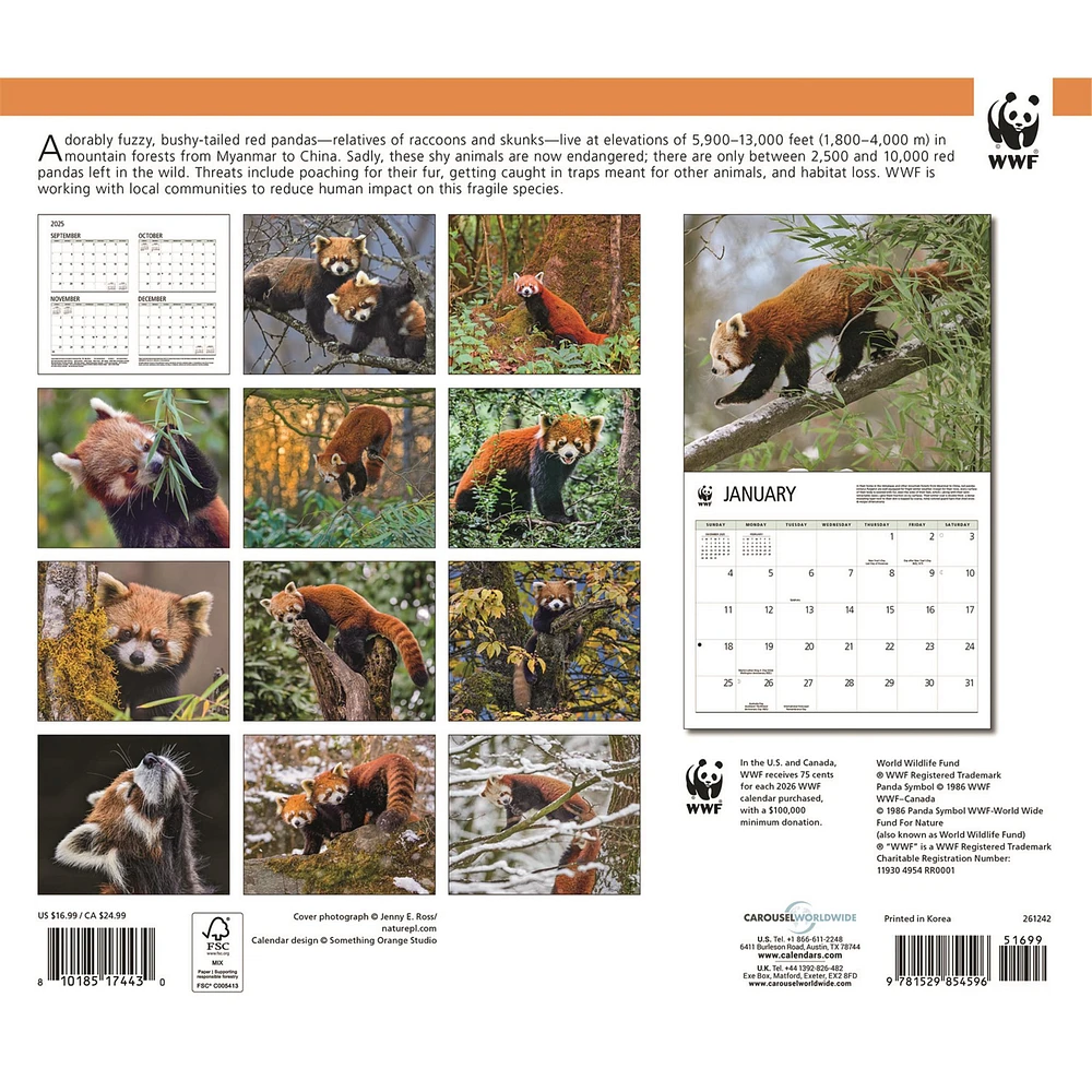 World Wildlife Fund Red Pandas  2026 Wall Calendar
