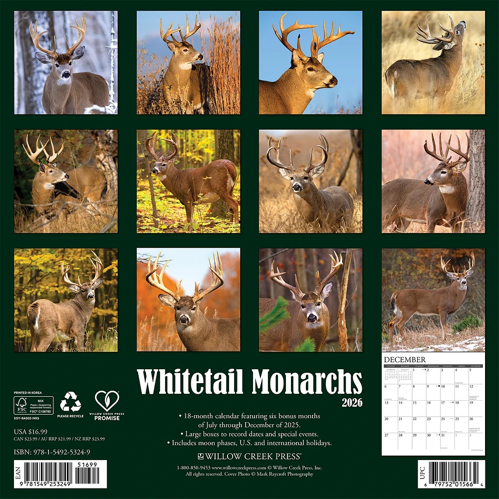 Whitetail Monarchs 2026 Wall Calendar
