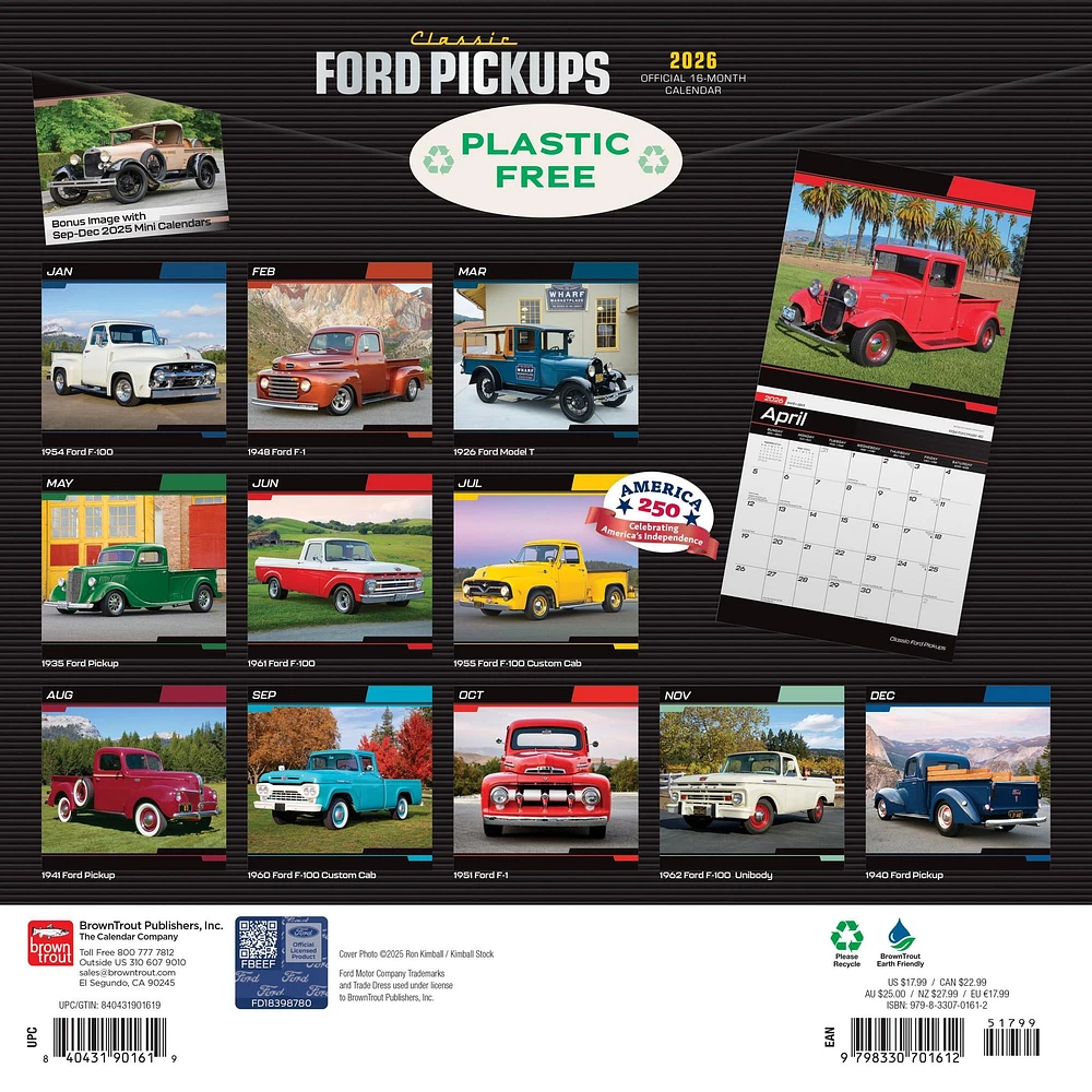 Ford Pickups Classic 2026 Wall Calendar