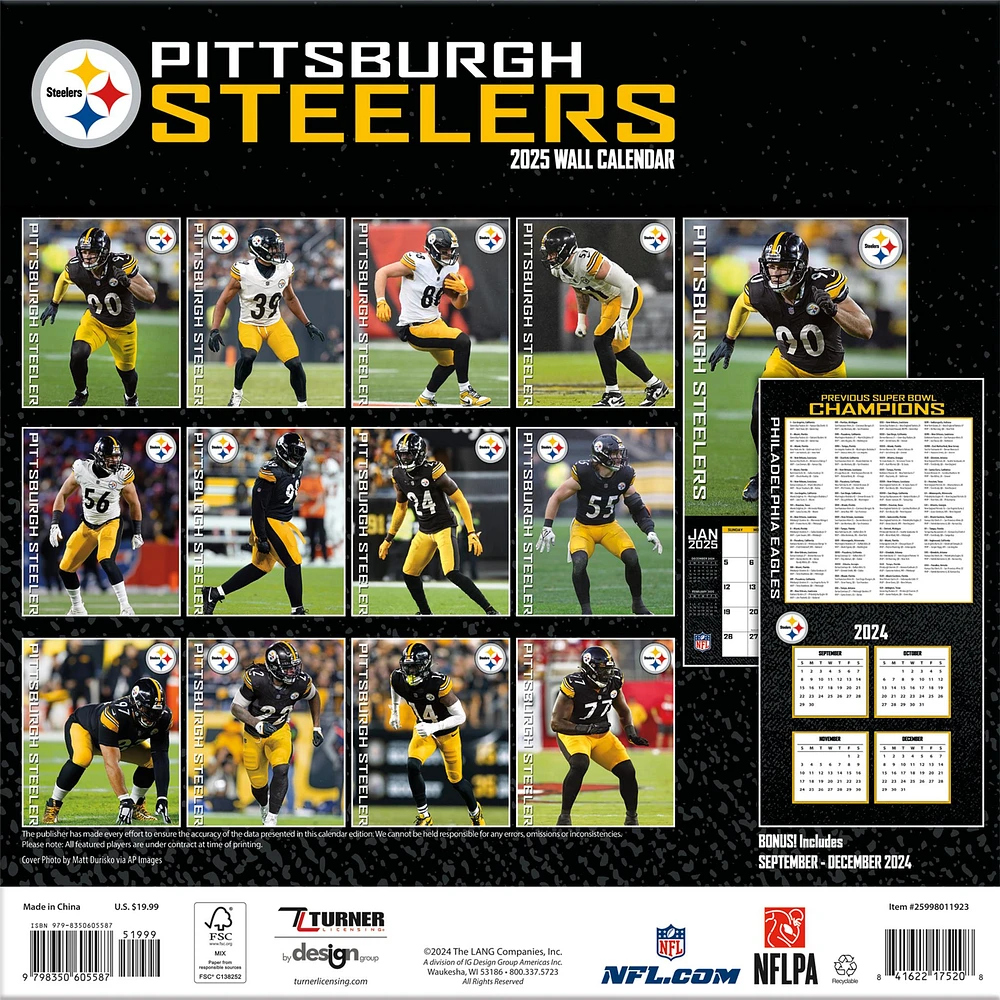 NFL Pittsburgh Steelers Wall 2025 Calendar