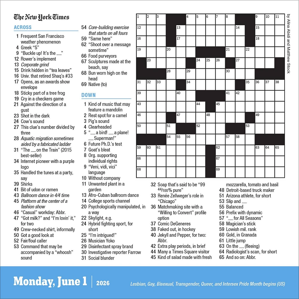 New York Times Daily Crossword 2026 Box Calendar