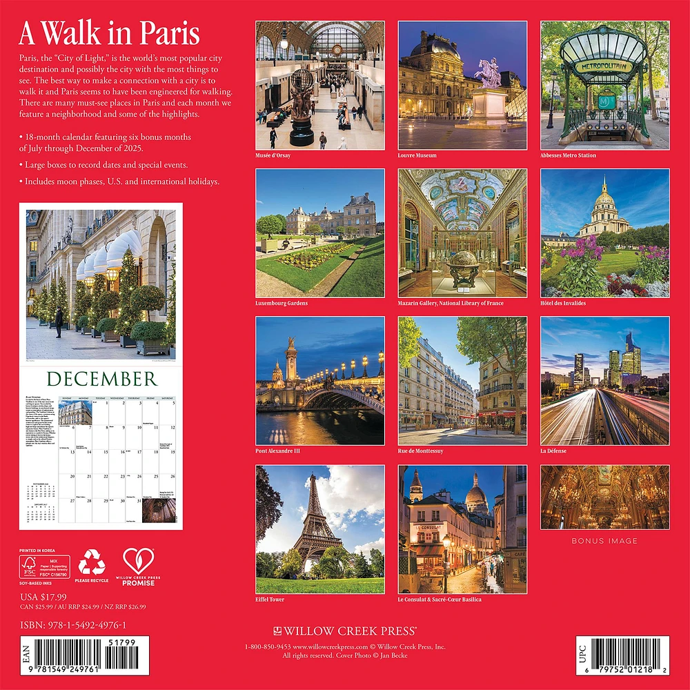 Walk In Paris 2026 Wall Calendar - Online Exclusive