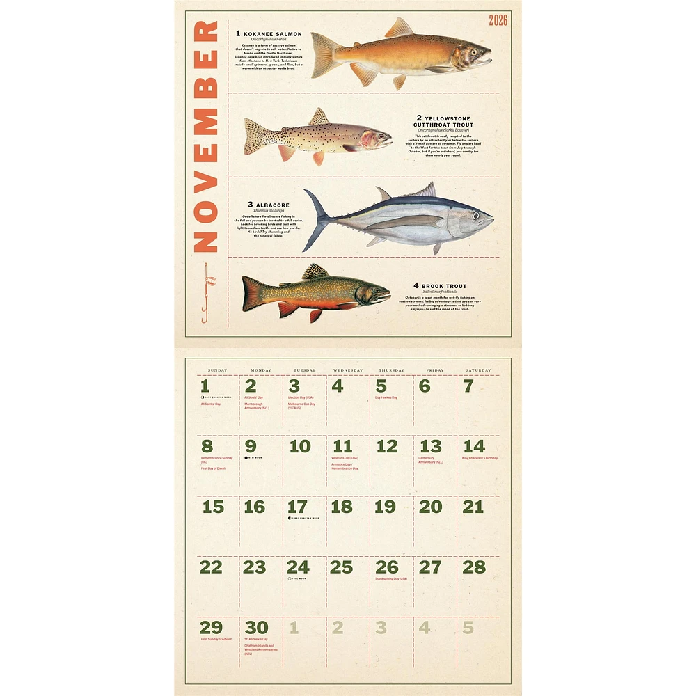 Twelve Months Of Fishing 2026 Wall Calendar