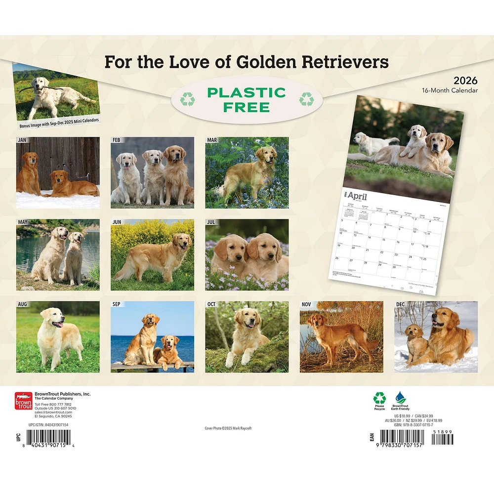 For The Love Of Golden Retrievers 2026 Wall Calendar