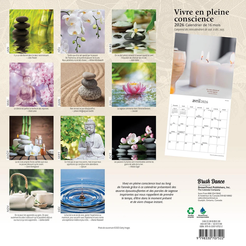 Vivre En Pleine Conscience 2026 Wall Calendar (French)