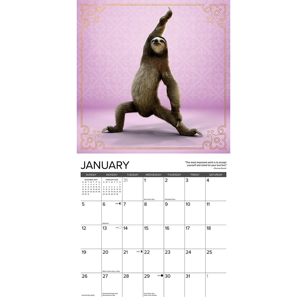 Sloth Yoga Wall 2025 Calendar