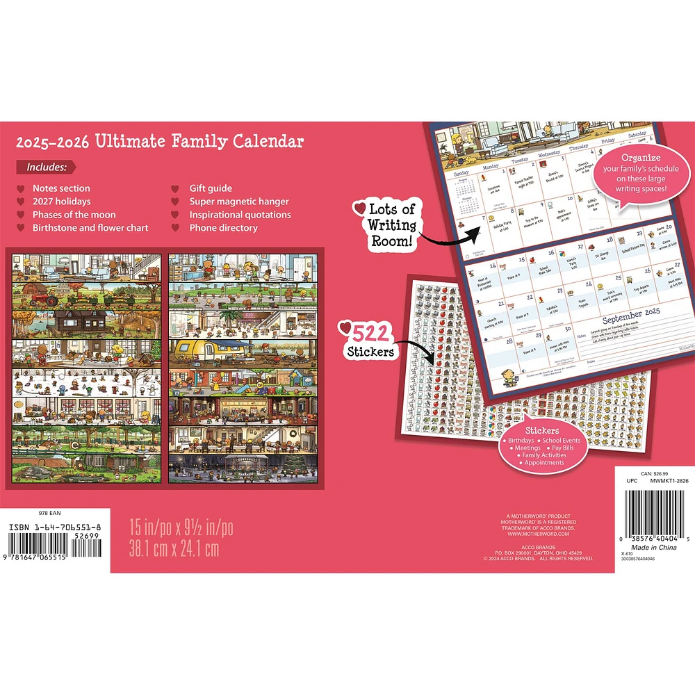 Motherword Magnetic Fridge English 2026 Wall Calendar