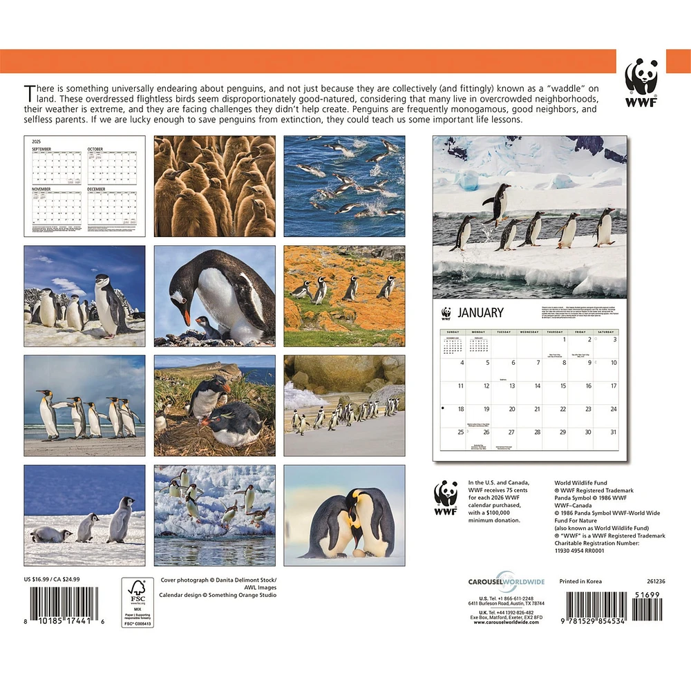 World Wildlife Fund Penguins 2026 Wall Calendar