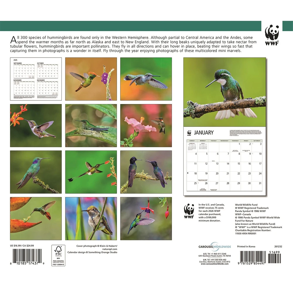 World Wildlife Fund Hummingbirds 2026 Wall Calendar