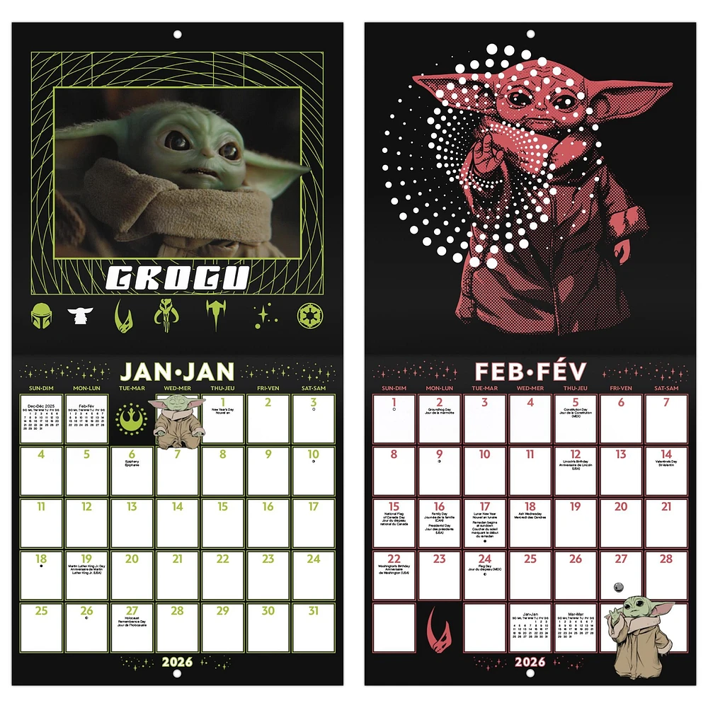 Star Wars Mandalorian Grogu Bilingual 2026 Mini Calendar
