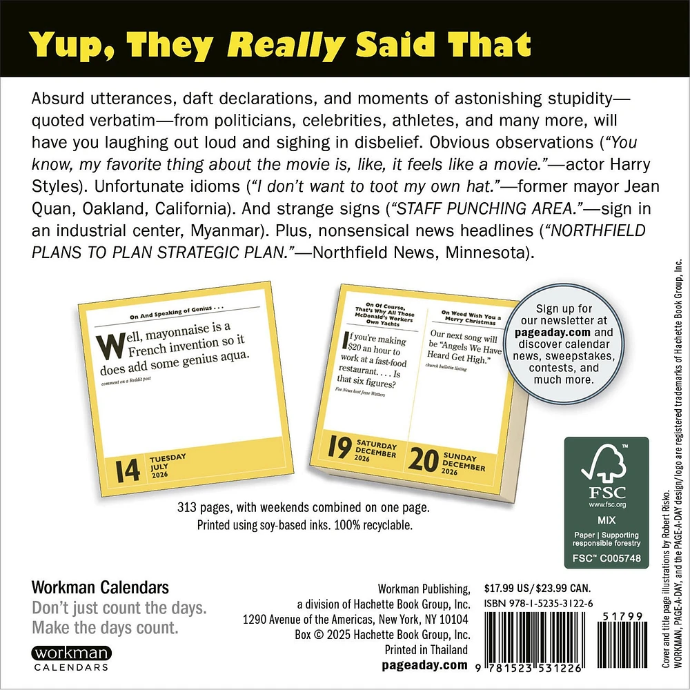 Stupidest Things Ever Said 2026 Box Calendar