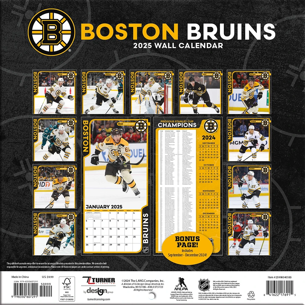 NHL Boston Bruins Mini 2025 Calendar