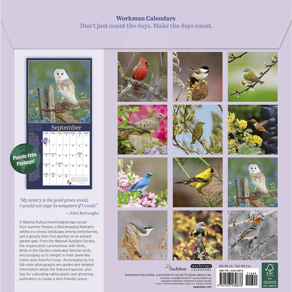 Audubon Birds In The Garden 2026 Wall Calendar