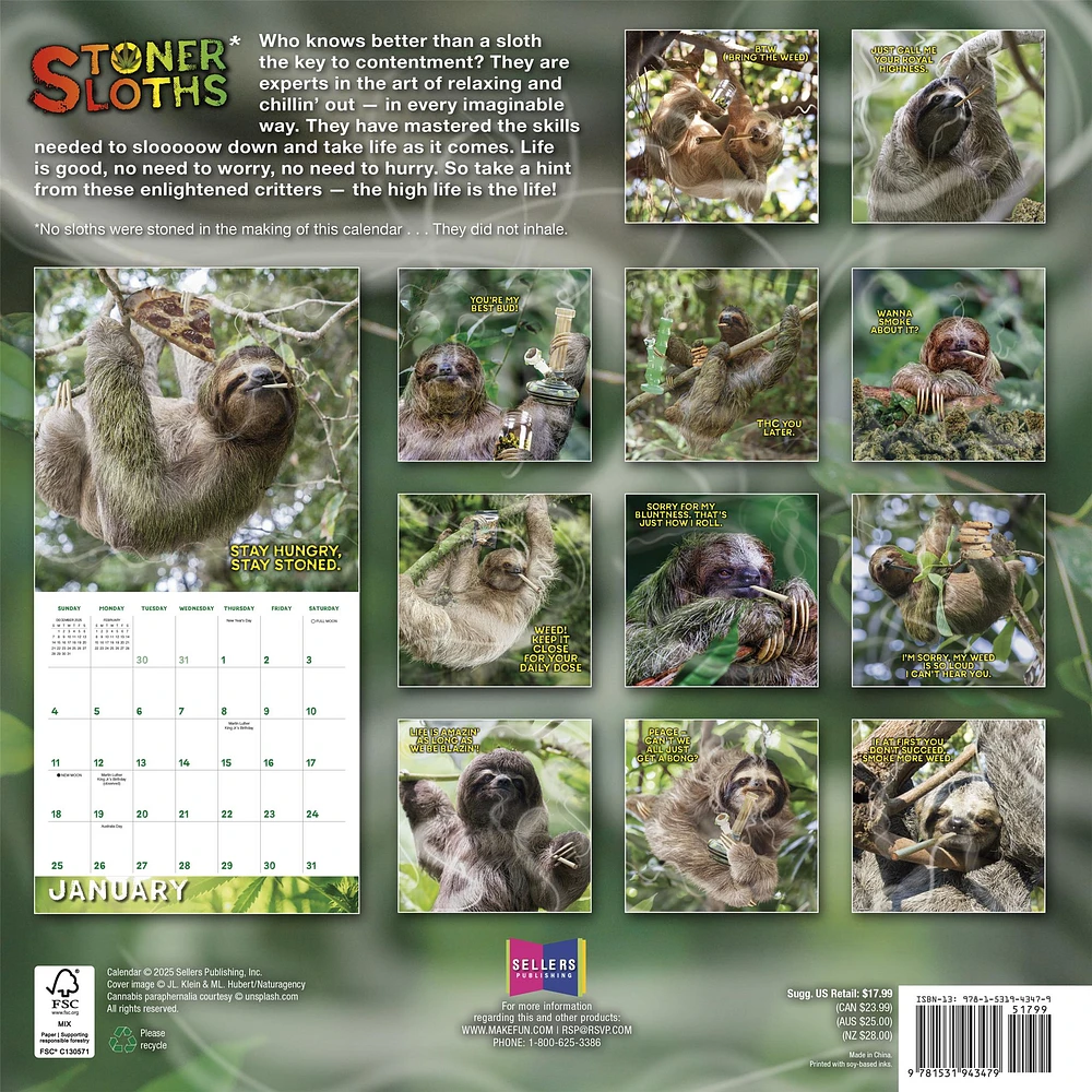 Stoner Sloths 2026 Wall Calendar