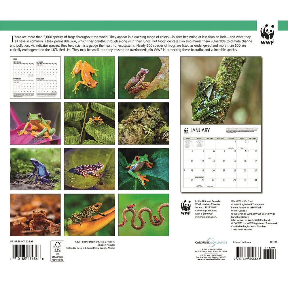 World Wildlife Fund Frogs 2026 Wall Calendar