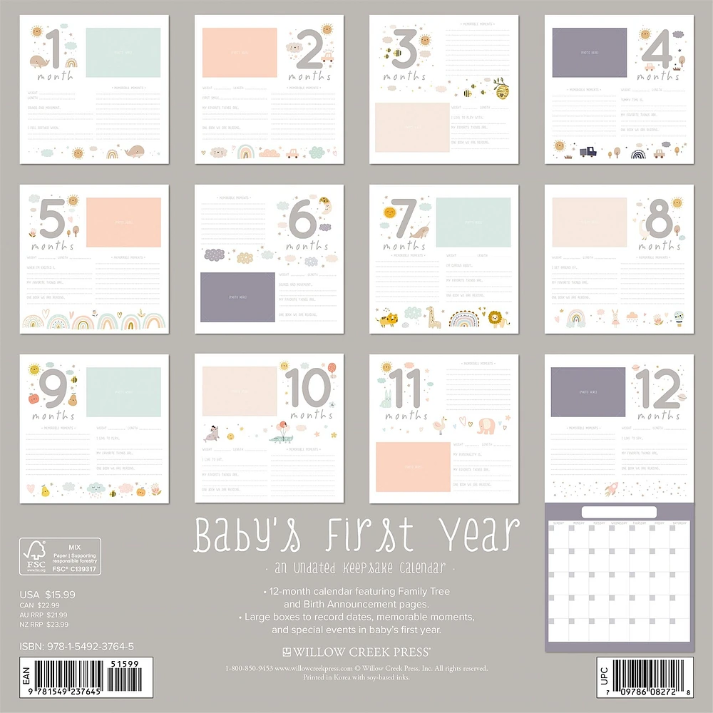 Babys First Year Undated 2025 Wall Calendar