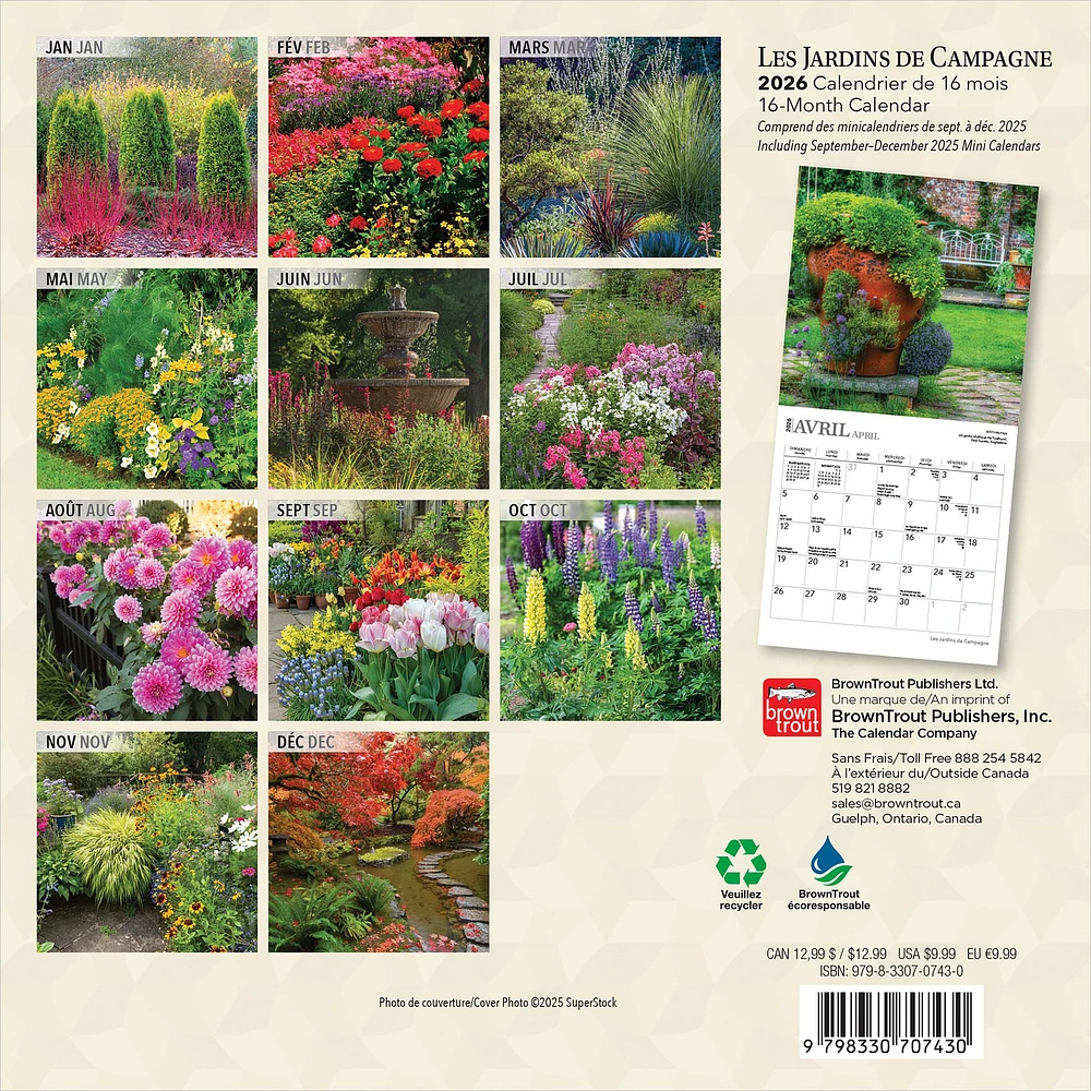 Les Jardins De Campagne 2026 Mini Calendar (French)
