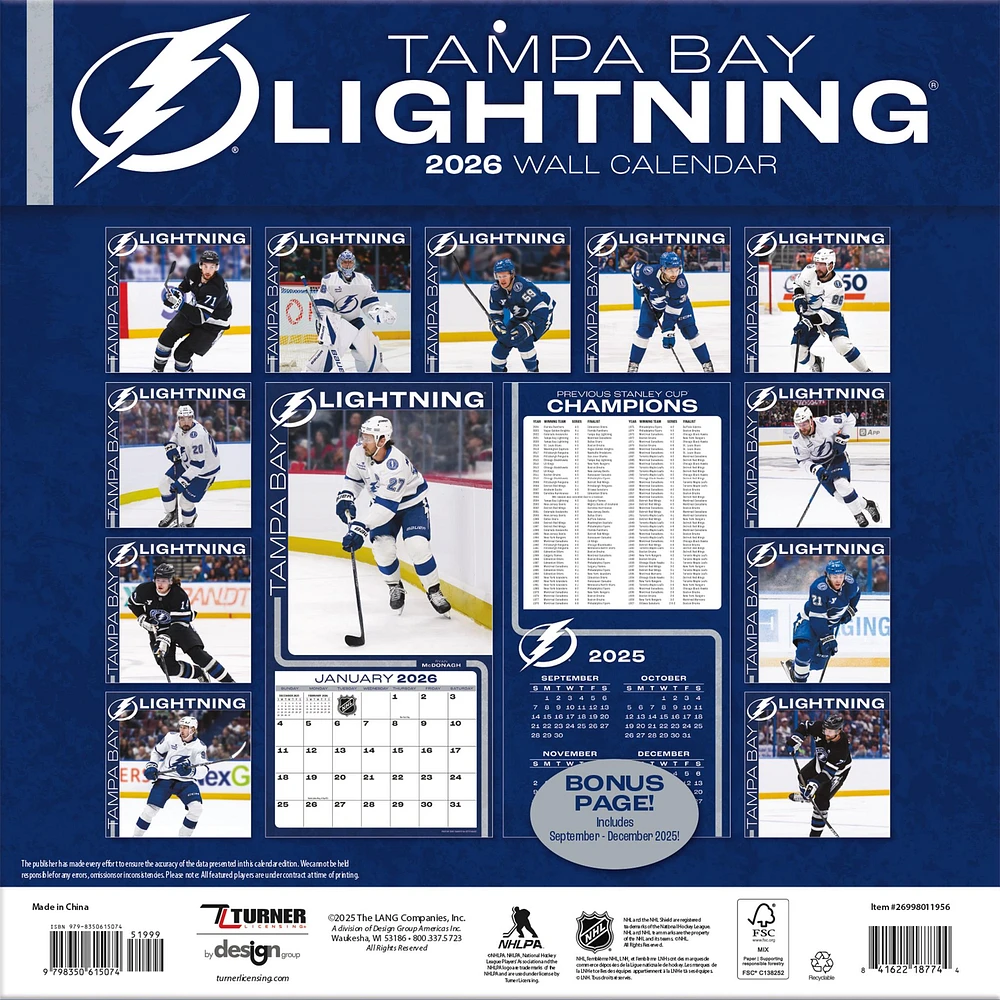 NHL Tampa Bay Lightning 2026 Wall Calendar - Online Exclusive