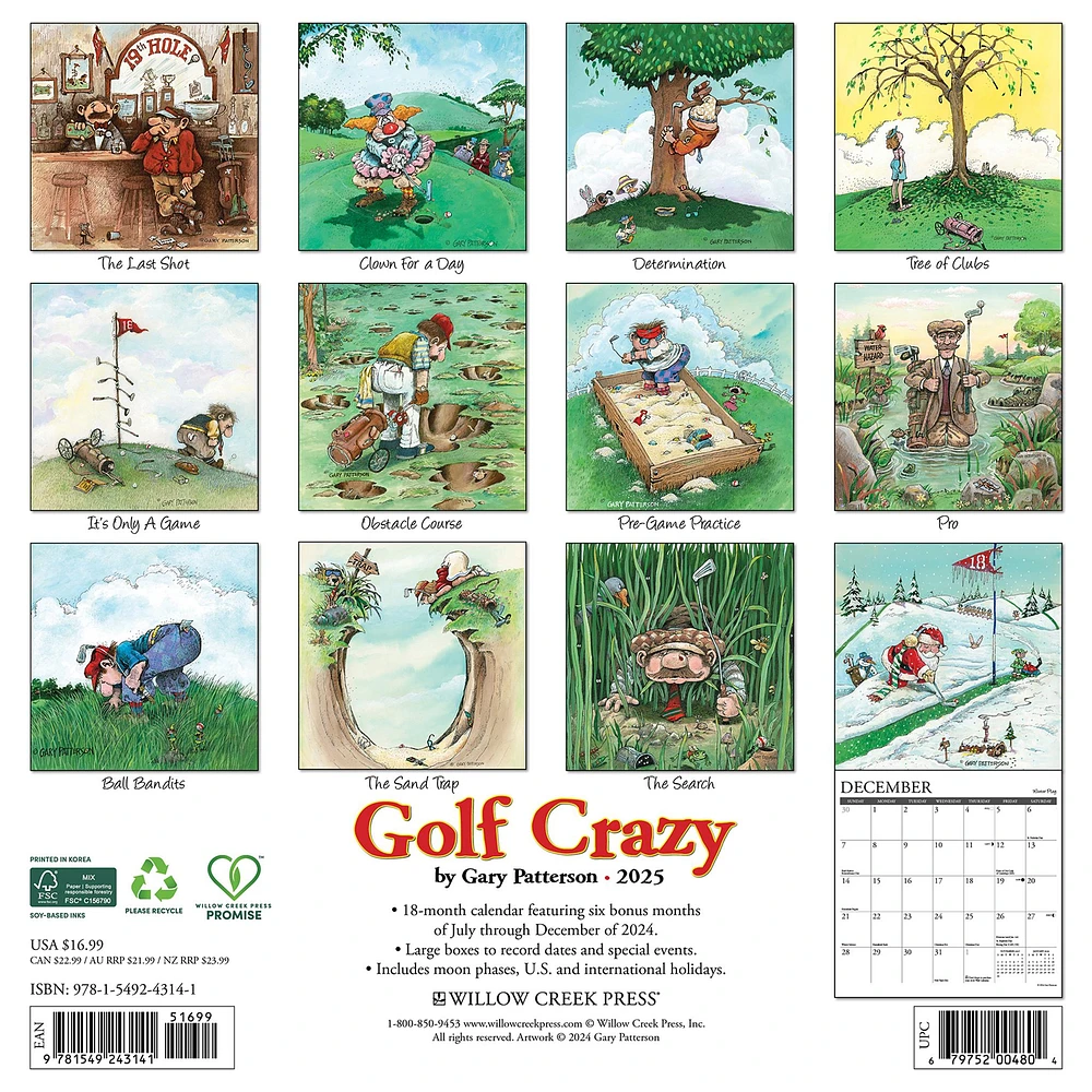 Golf Crazy By Gary Patterson Wall 2025 Calendar