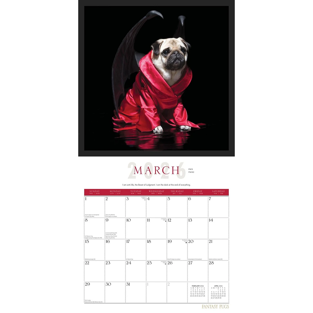 Fantasy Pugs 2026 Wall Calendar
