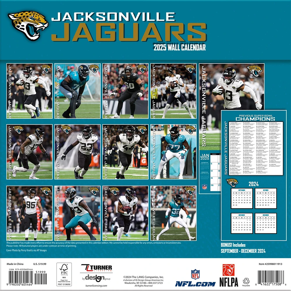 NFL Jacksonville Jaguars Wall 2025 Calendar - Online Exclusive