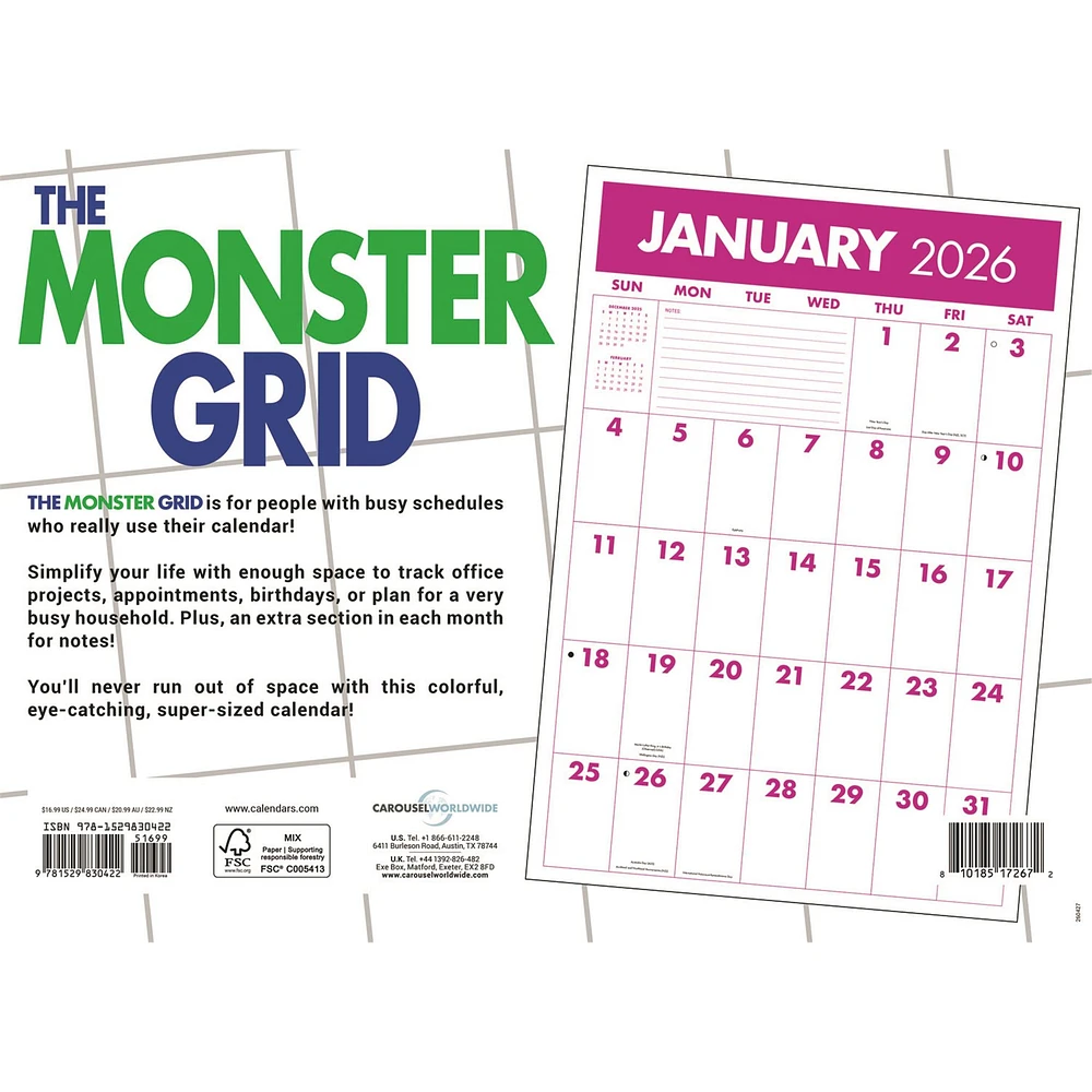 Monster Grid Deluxe 2026 Wall Calendar