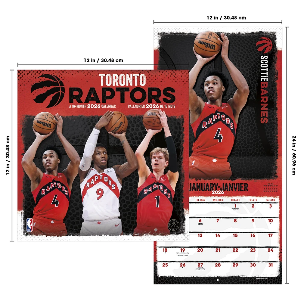 NBA Toronto Raptors Bilingual 2026 Wall Calendar