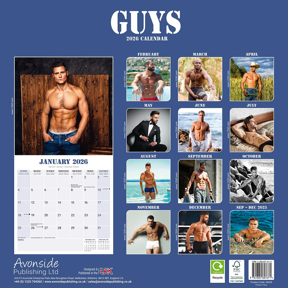 Guys 2026 Wall Calendar