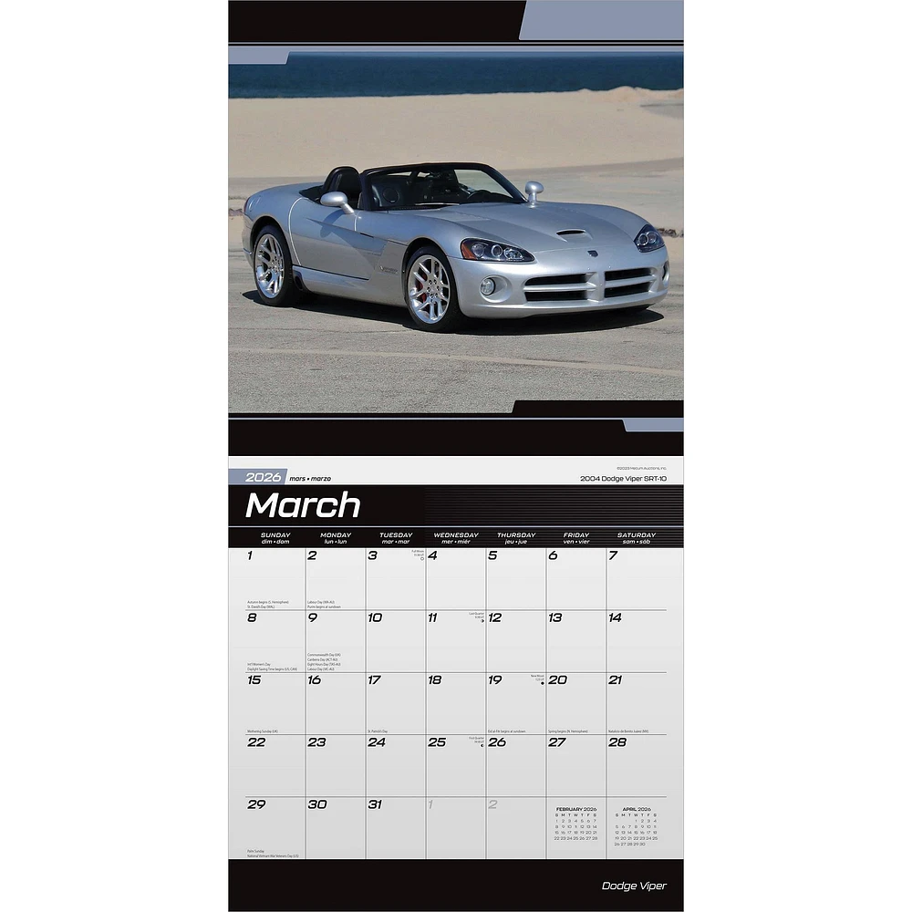 Dodge Viper 2026 Wall Calendar