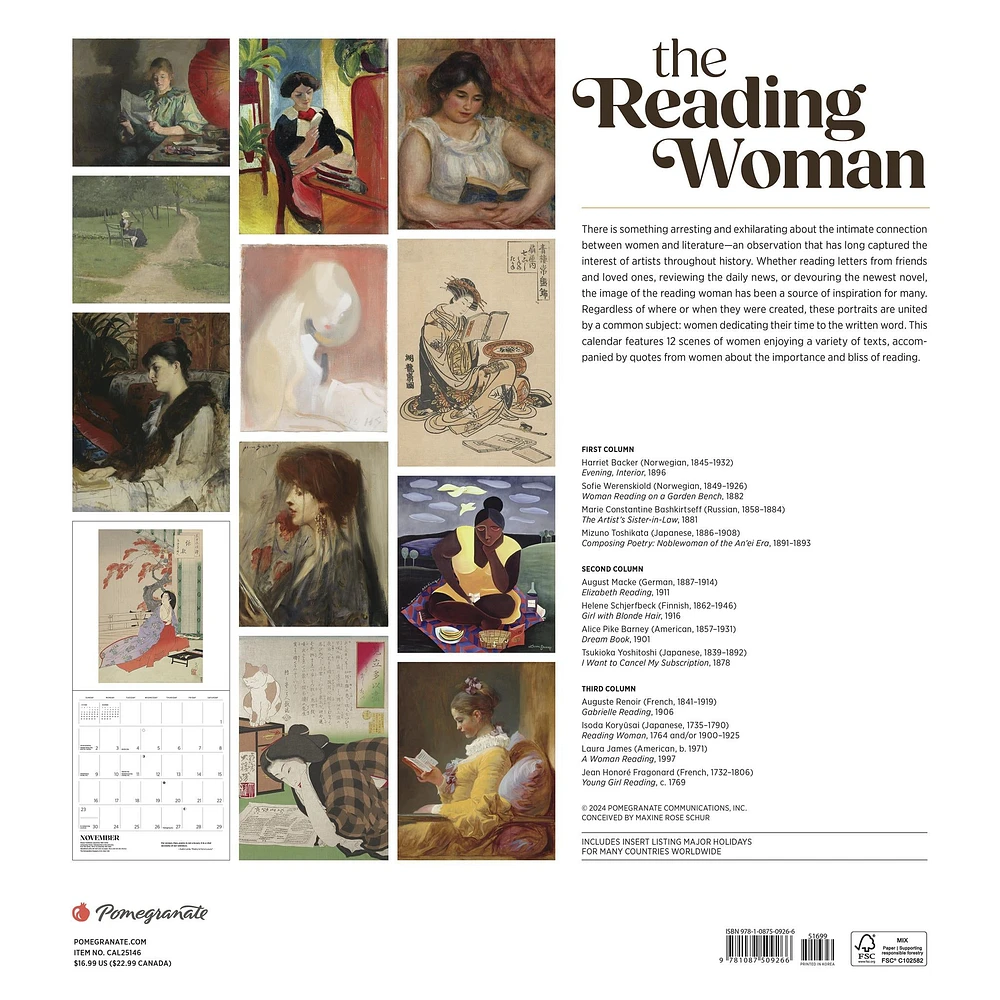 Reading Woman Wall 2025 Calendar