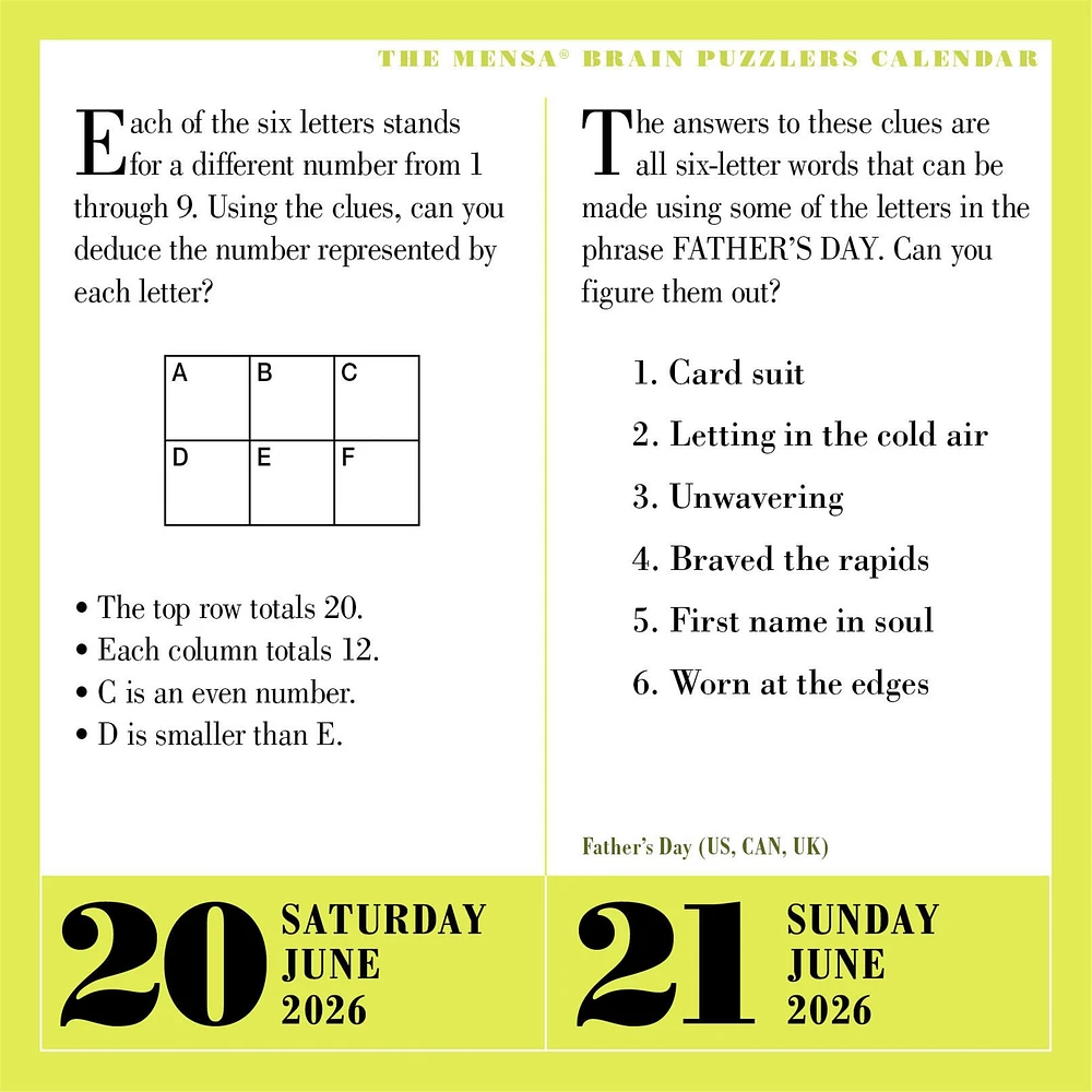 Mensa 365 Brain Puzzlers 2026 Box Calendar