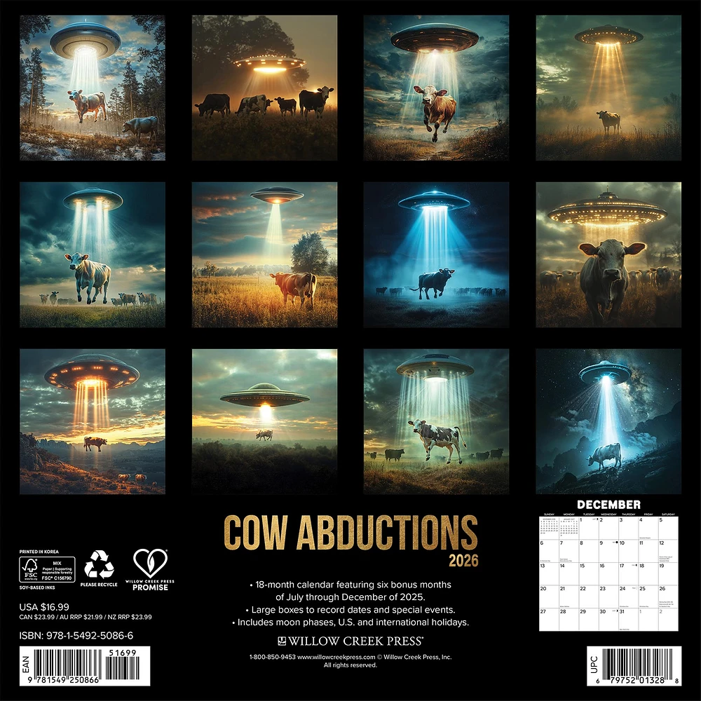Cow Abductions 2026 Wall Calendar