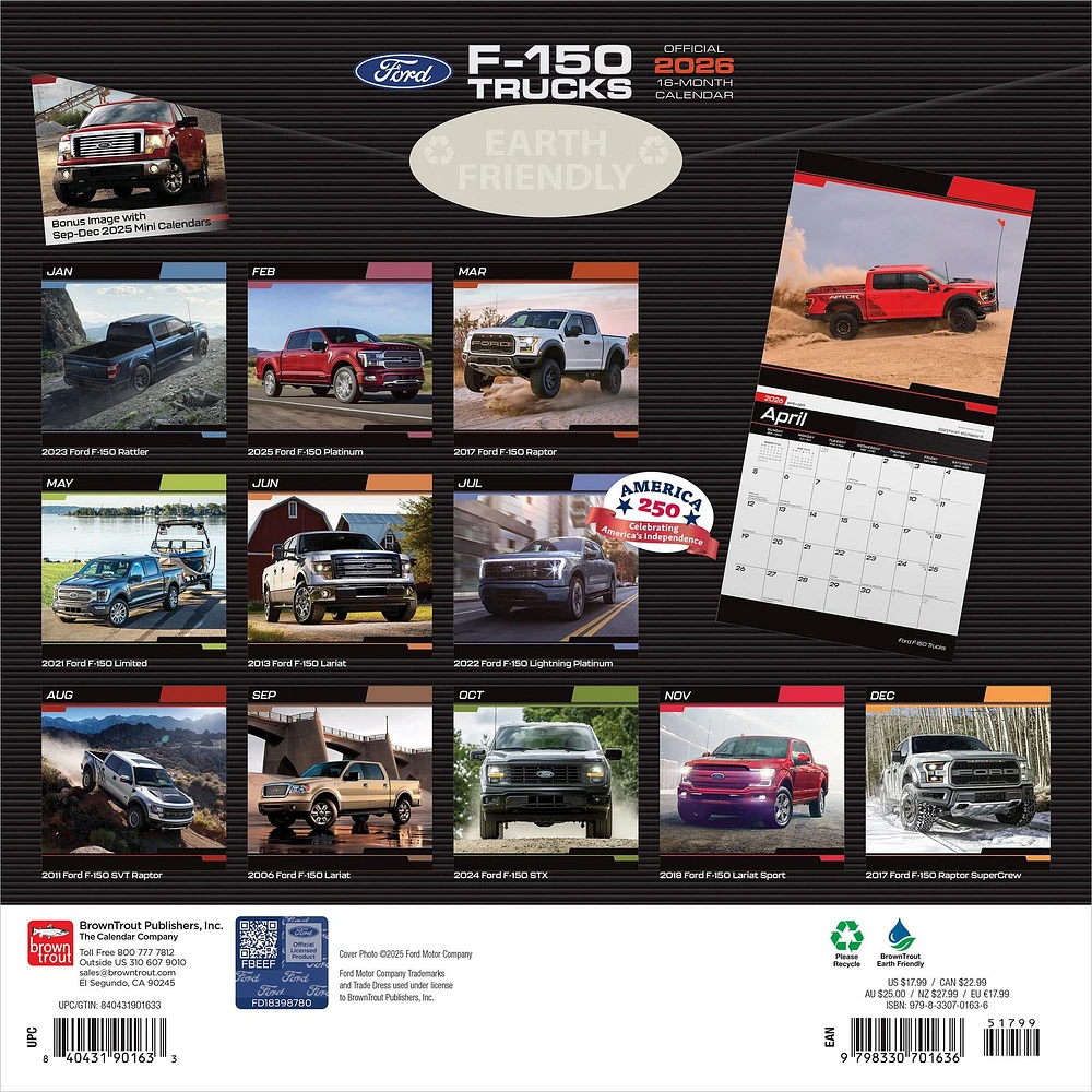 Ford F150 Trucks 2026 Wall Calendar