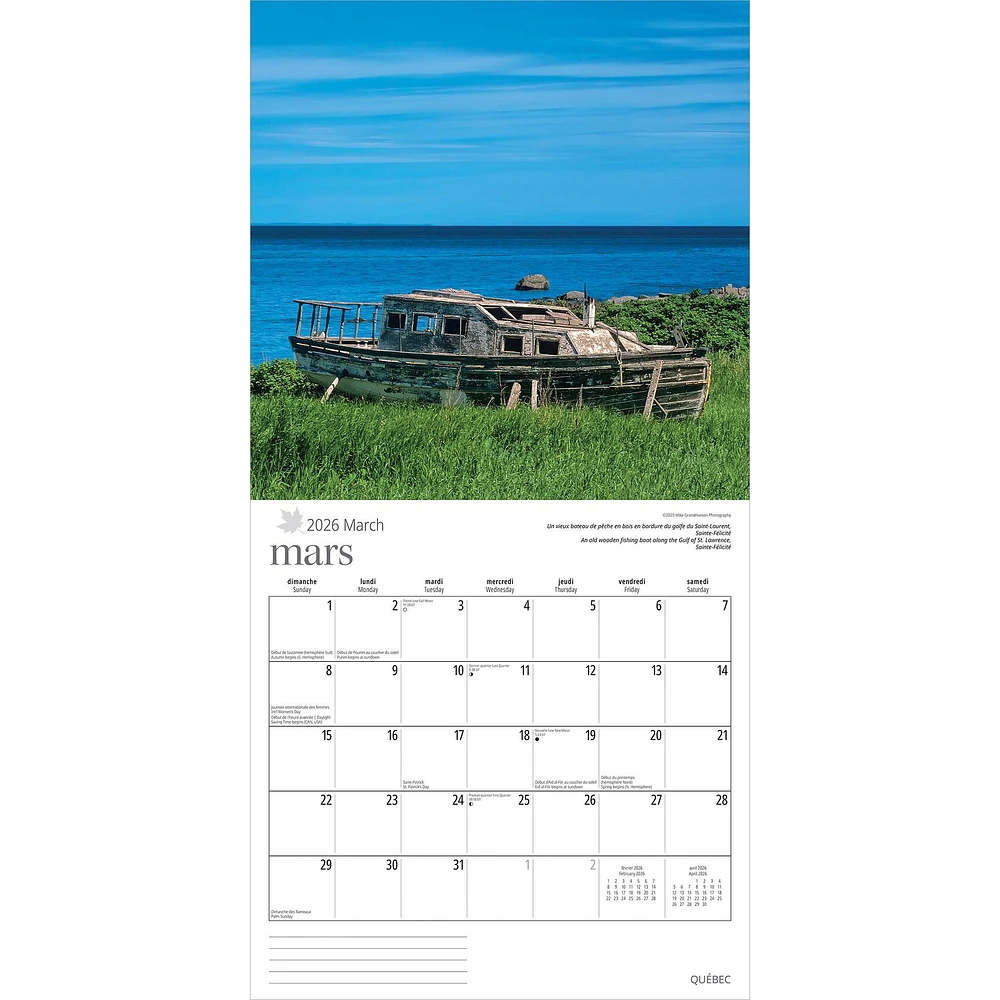 Quebec 2026 Wall Calendar