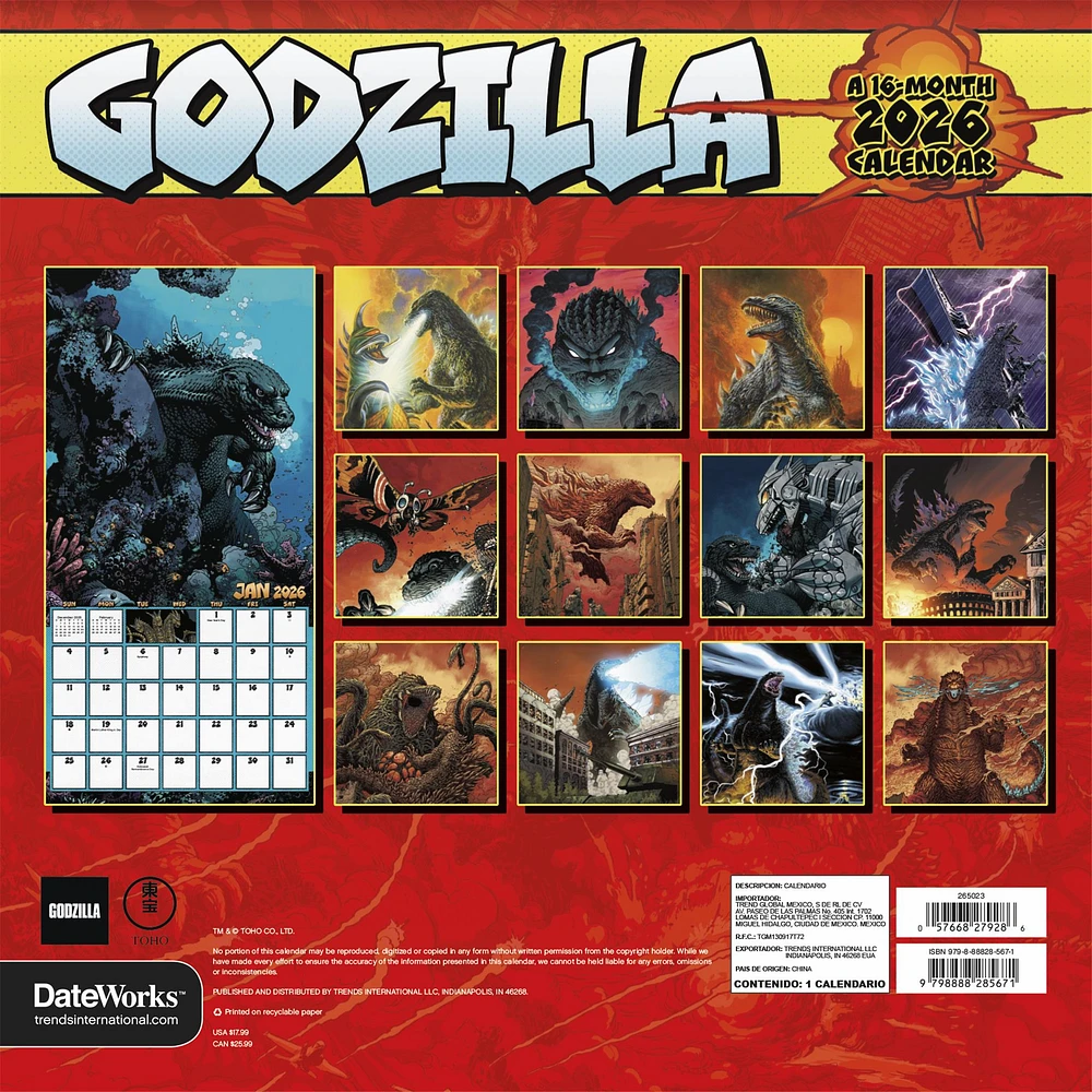 Godzilla Classic 2026 Wall Calendar - Online Exclusive