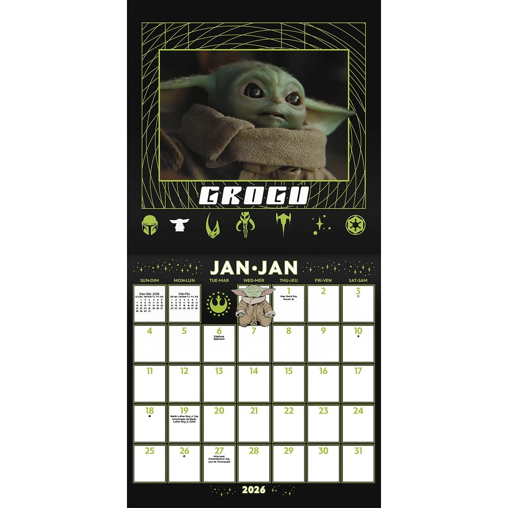 Star Wars Mandalorian Grogu Bilingual 2026 Mini Calendar